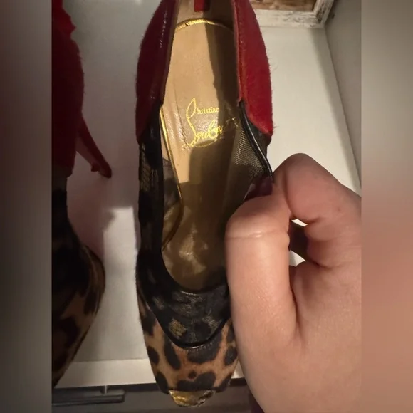 Christian Louboutin Leopard Print/Red Pony Hair and Black Lace Aeronotoc Booties - Picture 7 of 12